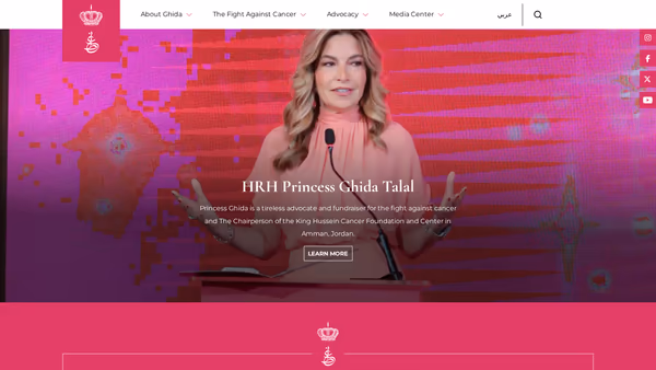 Screenshot of princessghida.jo — the King Hussein Cancer Foundation advocacy site